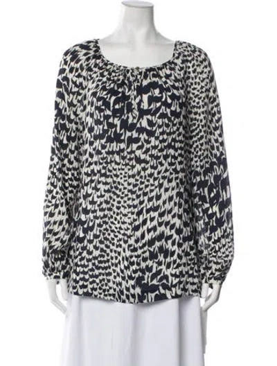Pre-owned Tory Burch Silk Printed Blouse In Blue