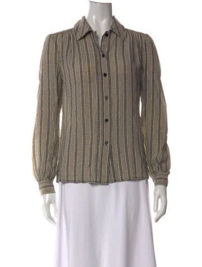 Pre-owned Tory Burch Silk Printed Blouse In Blue/neutrals