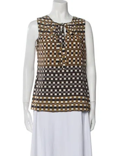 Pre-owned Tory Burch Silk Printed Blouse In Brown
