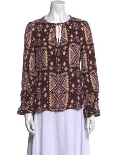 Pre-owned Tory Burch Silk Printed Blouse In Brown
