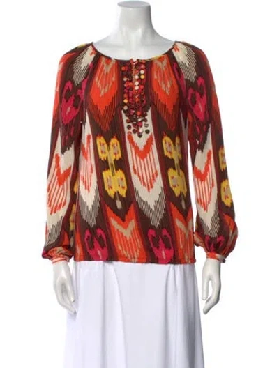 Pre-owned Tory Burch Silk Printed Blouse In Brown