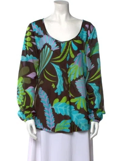 Pre-owned Tory Burch Silk Printed Blouse In Brown