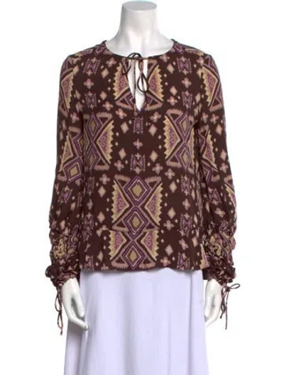 Pre-owned Tory Burch Silk Printed Blouse In Brown