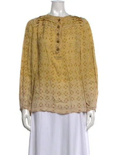 Pre-owned Tory Burch Silk Printed Blouse In Brown/neutrals/white