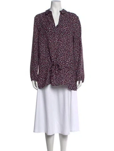 Pre-owned Tory Burch Silk Printed Blouse In Burgundy