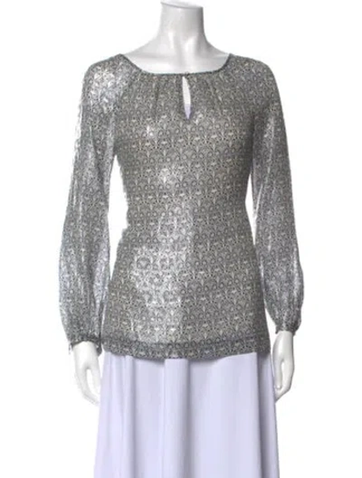 Pre-owned Tory Burch Silk Printed Blouse In Gray