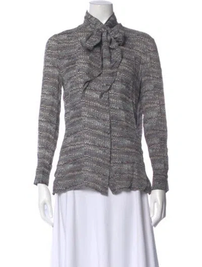 Pre-owned Tory Burch Silk Printed Blouse In Gray