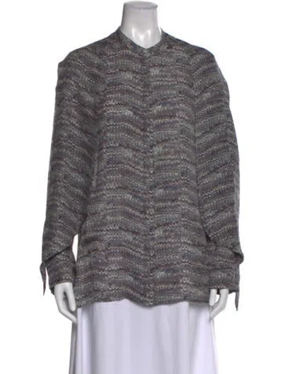Pre-owned Tory Burch Silk Printed Blouse In Gray