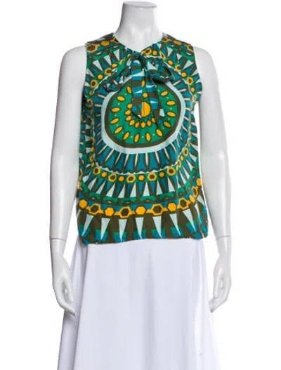 Pre-owned Tory Burch Silk Printed Blouse In Green