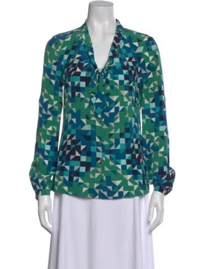 Pre-owned Tory Burch Silk Printed Blouse In Green