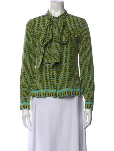 Pre-owned Tory Burch Silk Printed Blouse In Green