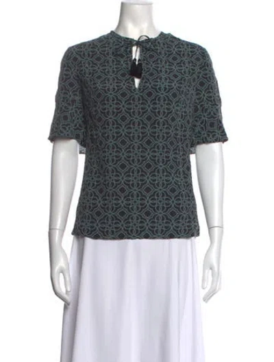 Pre-owned Tory Burch Silk Printed Blouse In Green
