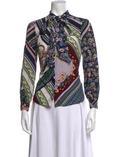 Pre-owned Tory Burch Silk Printed Blouse In Multicolor