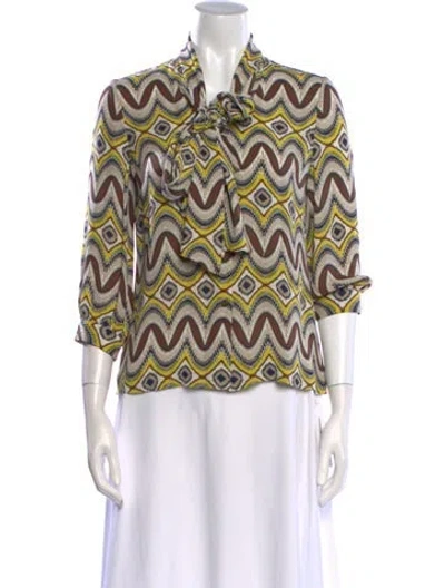 Pre-owned Tory Burch Silk Printed Blouse In Neutral