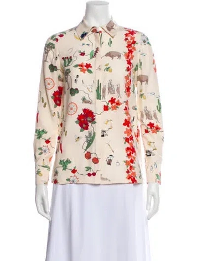 Pre-owned Tory Burch Silk Printed Blouse In Neutral