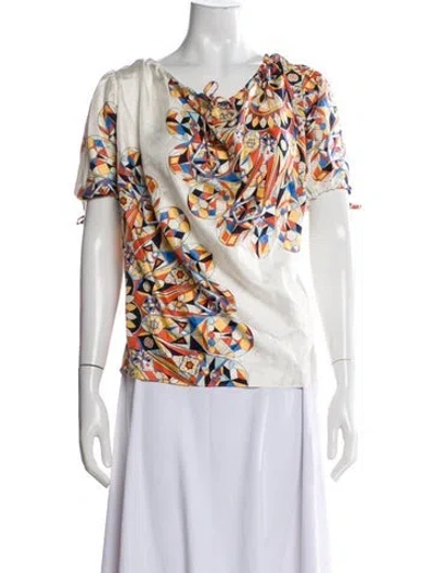 Pre-owned Tory Burch Silk Printed Blouse In Neutral