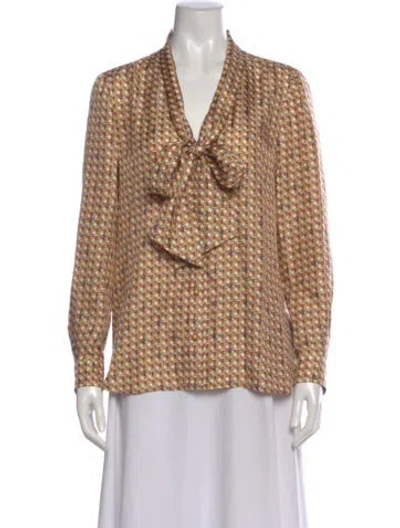 Pre-owned Tory Burch Silk Printed Blouse In Neutral