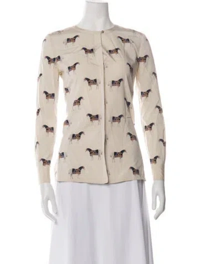 Pre-owned Tory Burch Silk Printed Blouse In Neutrals