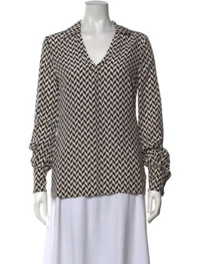 Pre-owned Tory Burch Silk Printed Blouse In Neutrals