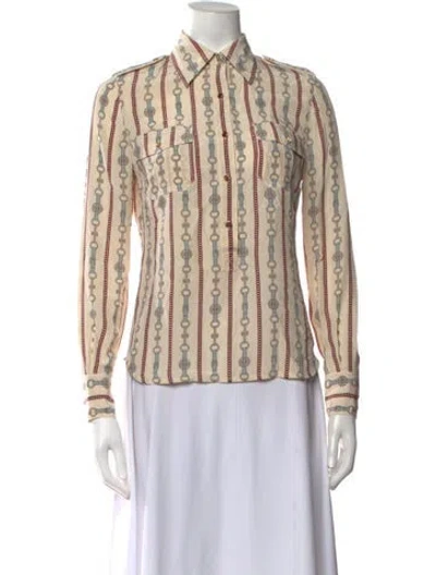 Pre-owned Tory Burch Silk Printed Blouse In Neutrals