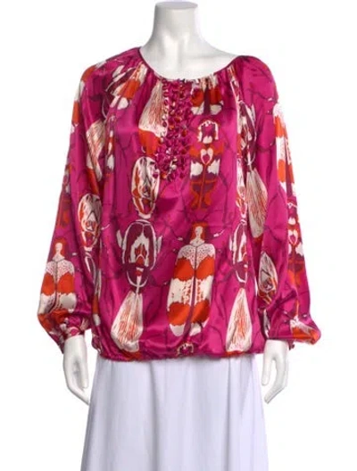 Pre-owned Tory Burch Silk Printed Blouse In Pink
