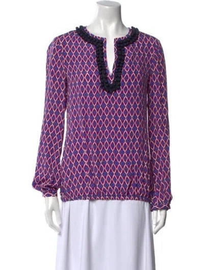 Pre-owned Tory Burch Silk Printed Blouse In Purple