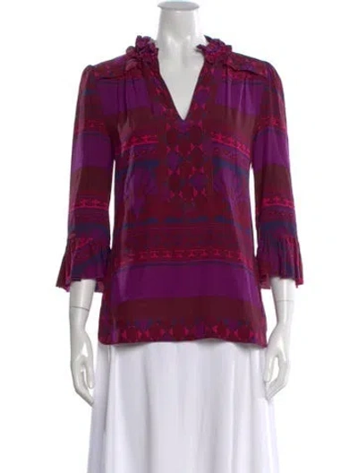Pre-owned Tory Burch Silk Printed Blouse In Purple