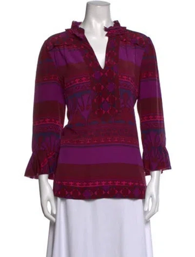Pre-owned Tory Burch Silk Printed Blouse In Purple