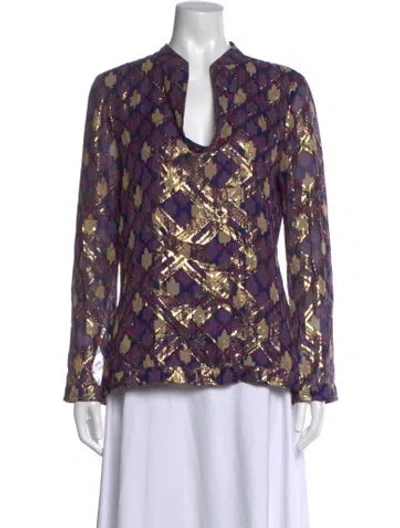 Pre-owned Tory Burch Silk Printed Blouse In Purple