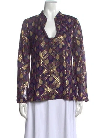 Pre-owned Tory Burch Silk Printed Blouse In Purple
