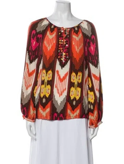 Pre-owned Tory Burch Silk Printed Blouse In Red