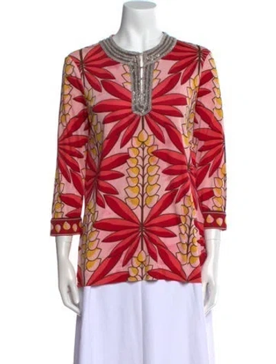 Pre-owned Tory Burch Silk Printed Blouse In Red