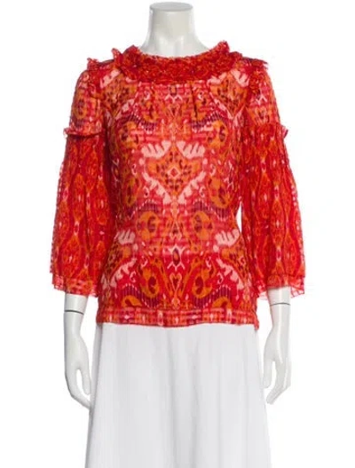 Pre-owned Tory Burch Silk Printed Blouse In Red