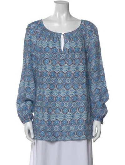 Pre-owned Tory Burch Silk Printed Blouse W/ Tags In Blue