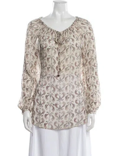 Pre-owned Tory Burch Silk Printed Blouse W/ Tags In Brown/neutrals/purple