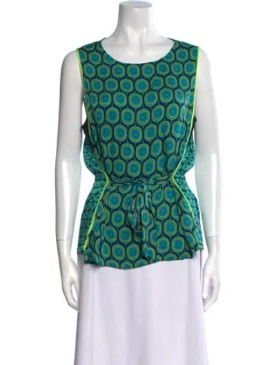 Pre-owned Tory Burch Silk Printed Blouse W/ Tags In Green