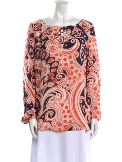 Pre-owned Tory Burch Silk Printed Blouse In White