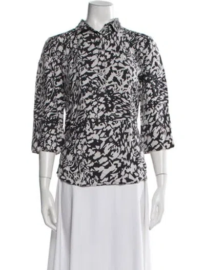 Pre-owned Tory Burch Silk Printed Blouse In White