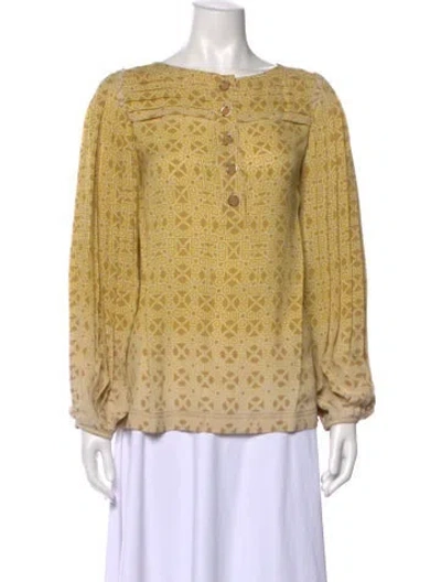 Pre-owned Tory Burch Silk Printed Blouse In Yellow