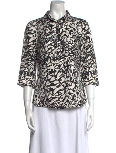 Pre-owned Tory Burch Silk Printed Button-up Top In Black