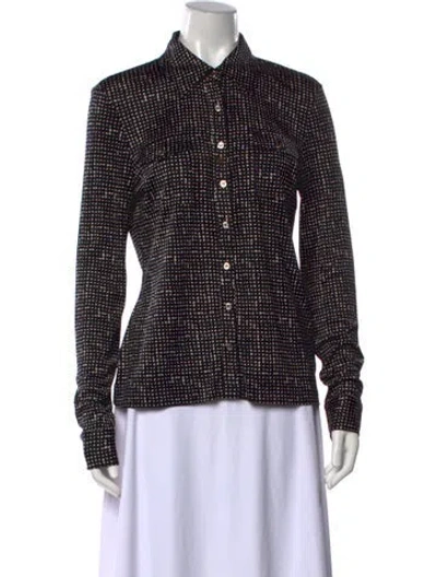 Pre-owned Tory Burch Silk Printed Button-up Top In Black