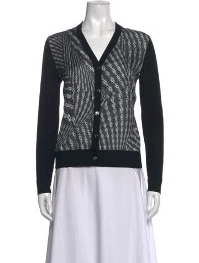 Pre-owned Tory Burch Silk Printed Button-up Top In Black
