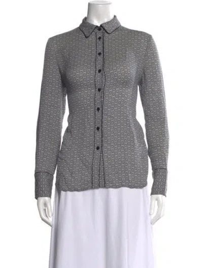 Pre-owned Tory Burch Silk Printed Button-up Top In Blue