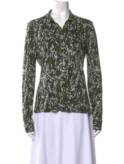 Pre-owned Tory Burch Silk Printed Button-up Top In Green