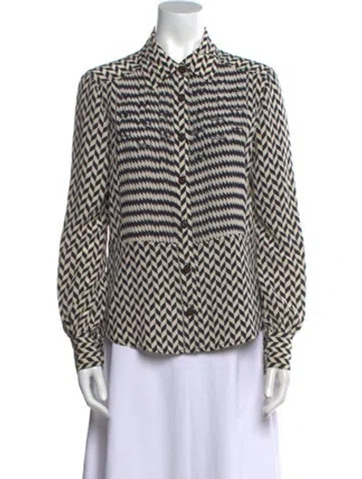 Pre-owned Tory Burch Silk Printed Button-up Top In Neutral