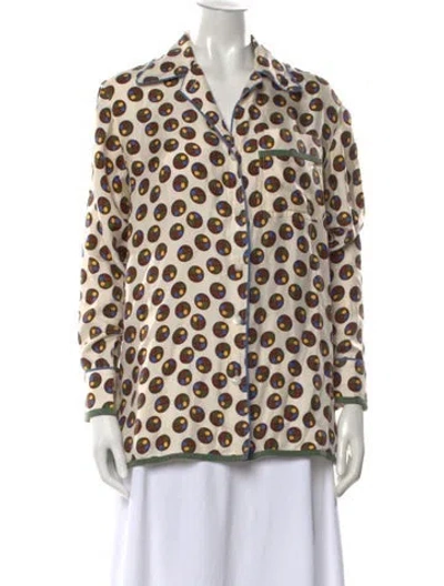 Pre-owned Tory Burch Silk Printed Button-up Top In Neutral