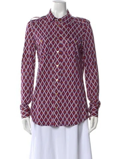 Pre-owned Tory Burch Silk Printed Button-up Top In Purple