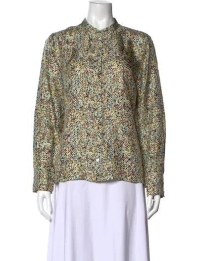 Pre-owned Tory Burch Silk Printed Button-up Top W/ Tags In Neutral