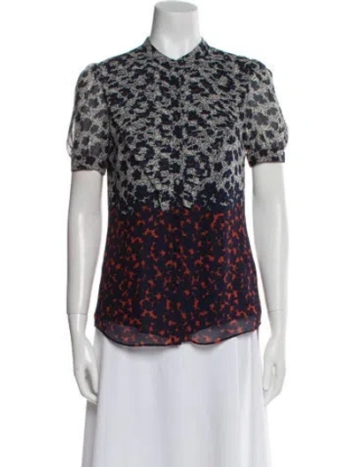 Pre-owned Tory Burch Silk Printed Button-up Top In White