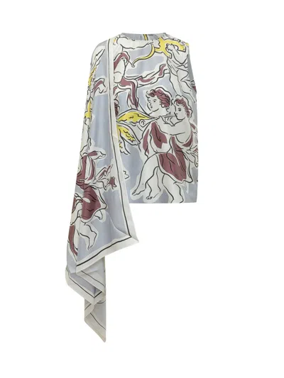 Tory Burch Silk Printed Cap Sleeve Top In Gray